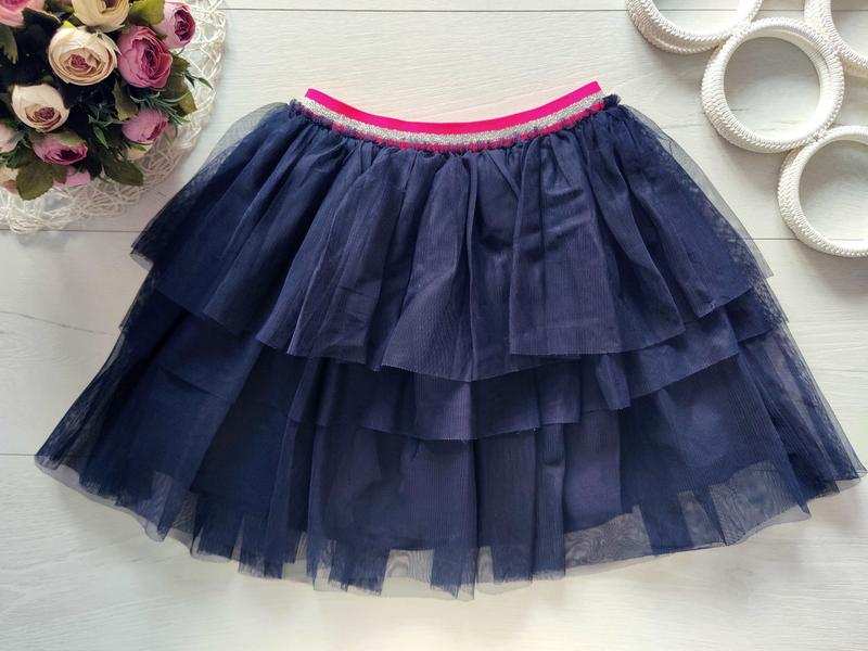 8,9 лет, рост 128,134 Темно синяя детская юбка фатин
