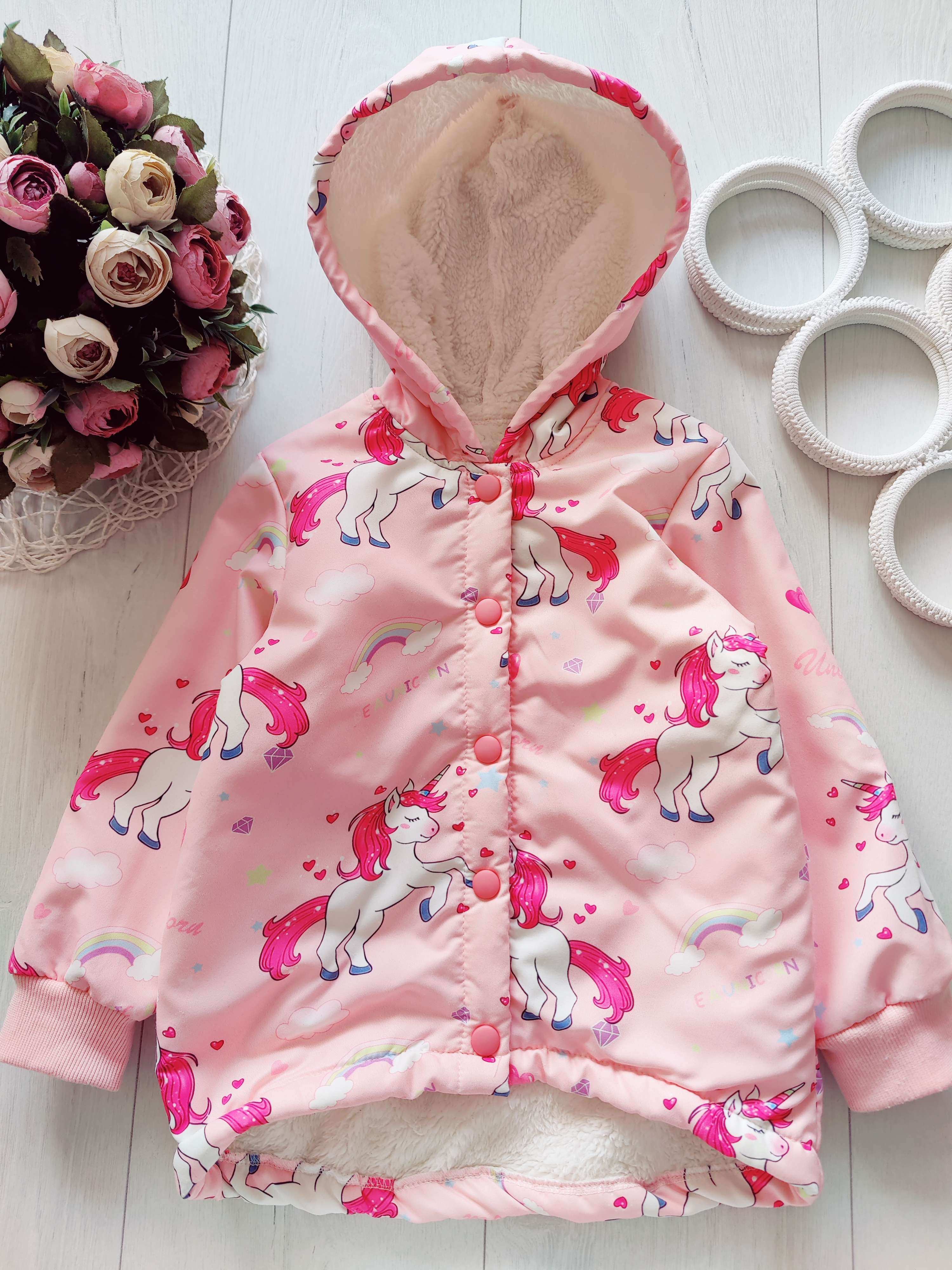 4 года, рост 104 Курточка деми утепленная единороги