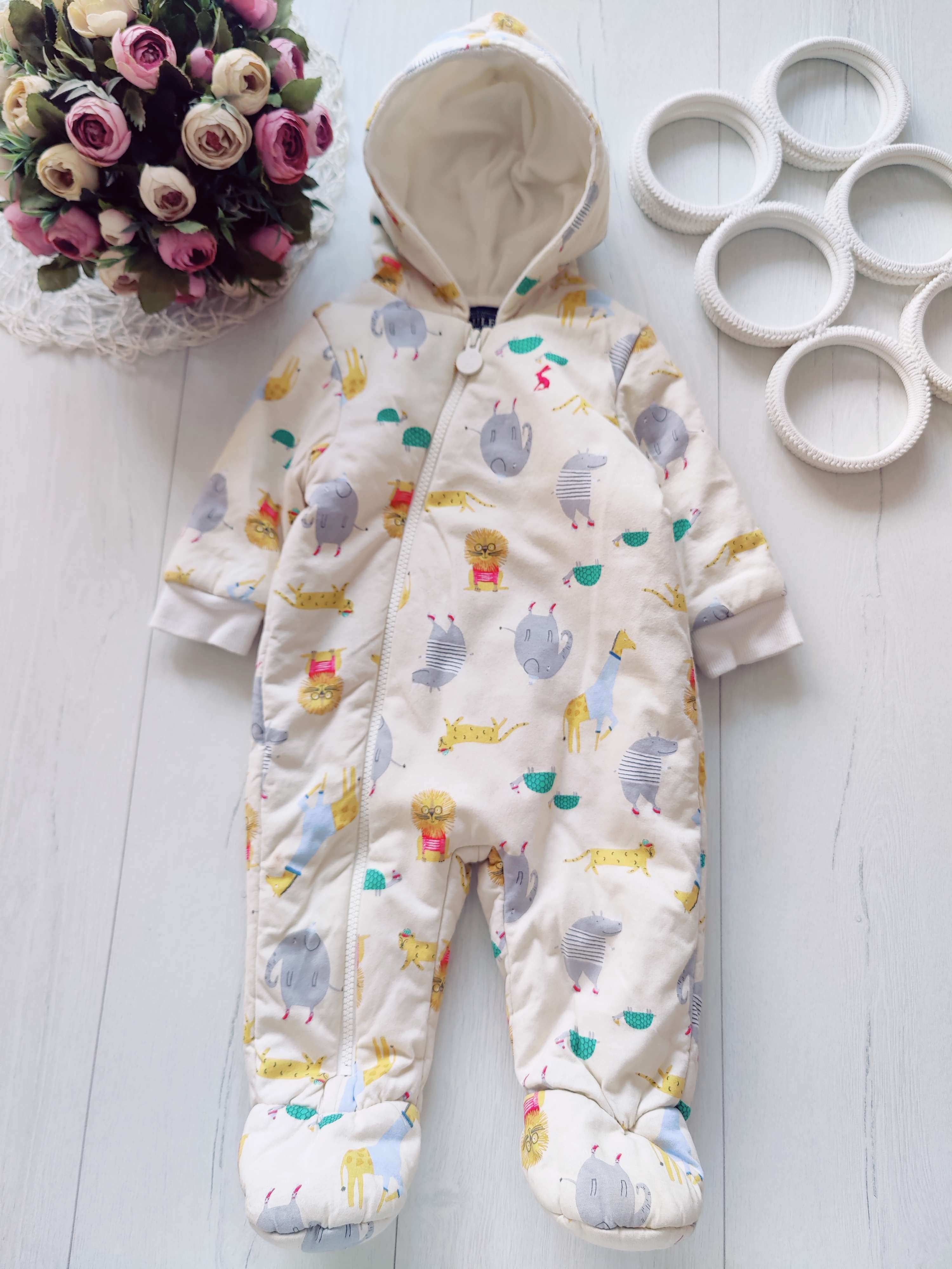 6,9 мес, Теплый трикртажный комбинезон на синтепоне и флисе