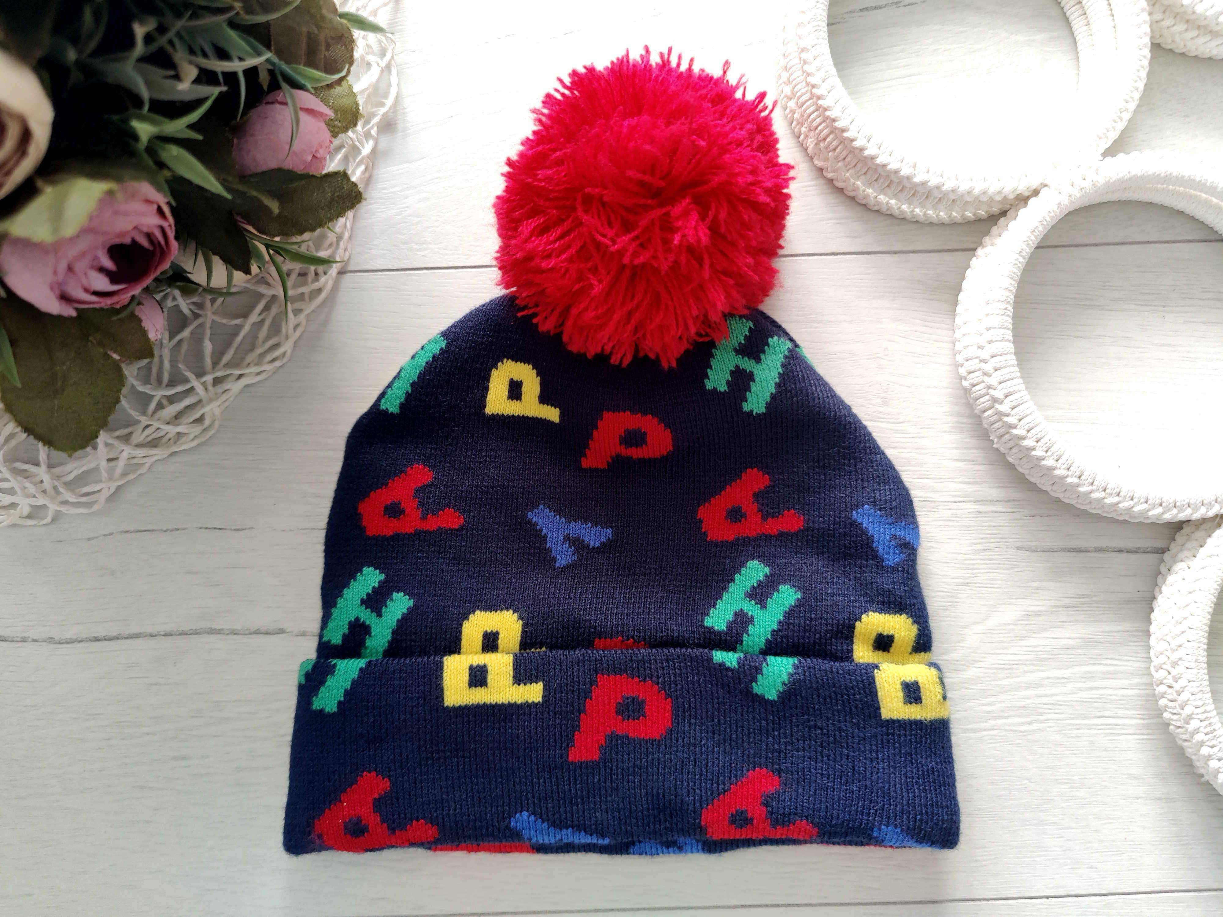 6-12 мес, Теплая шапка, двойная вязка