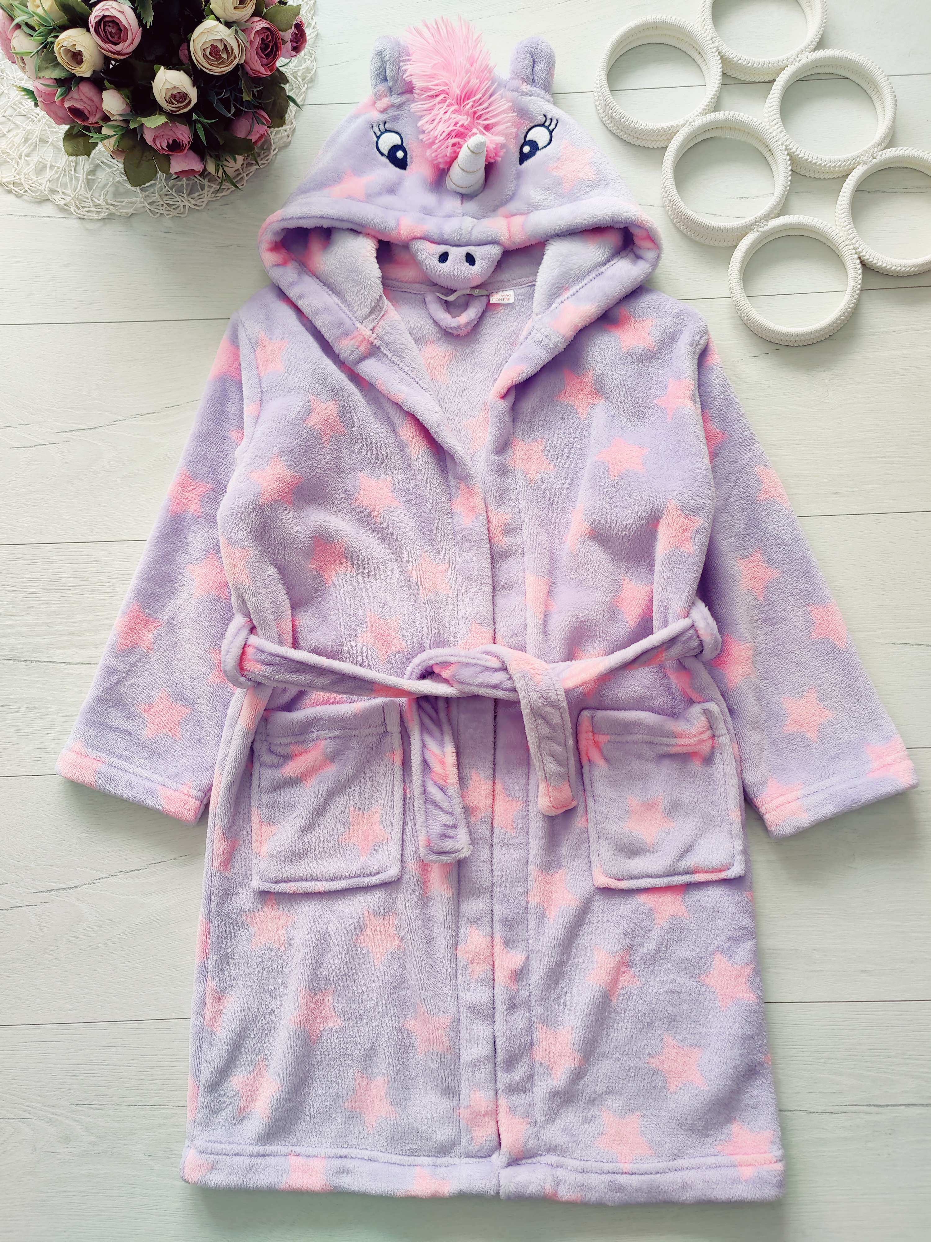 8 лет, рост 128 Махровый халат девочке единорог