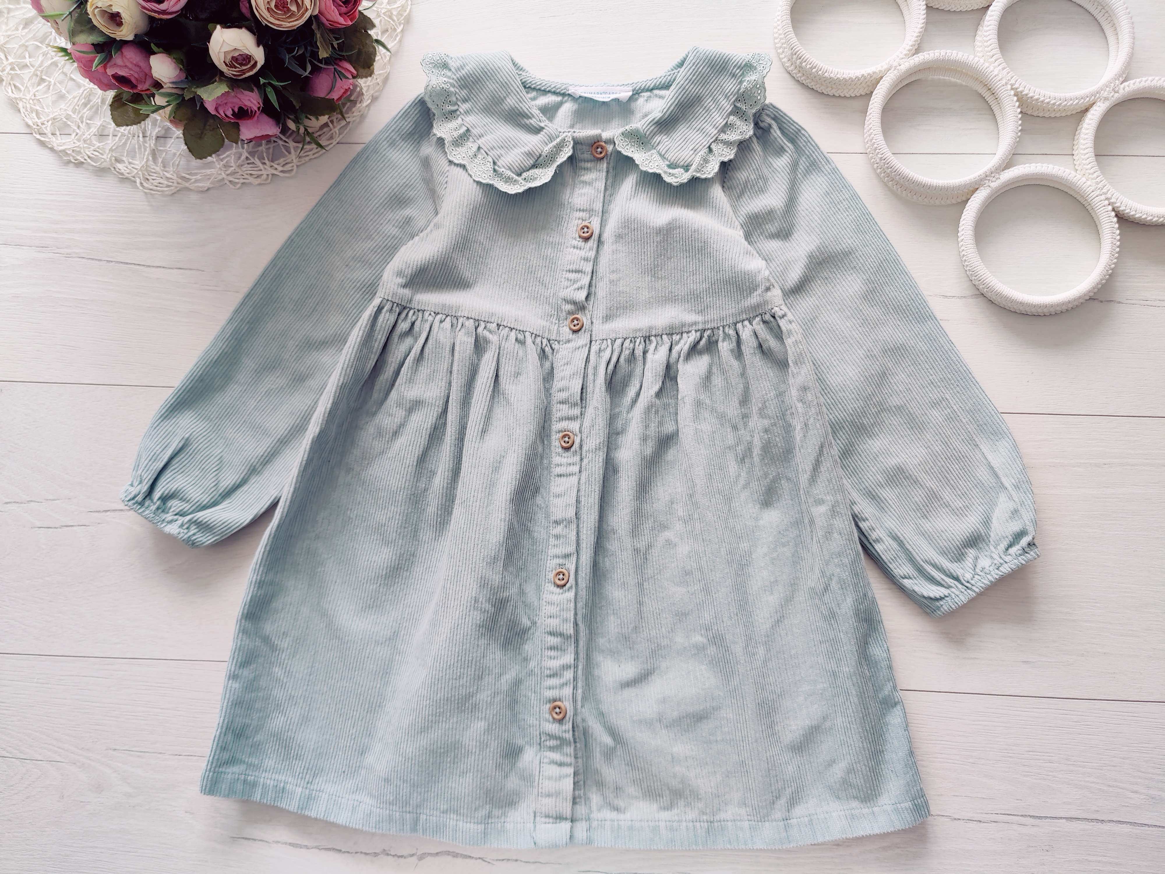 4,5 років, зріст 110 М'ятна сукня з рукавами вельвет