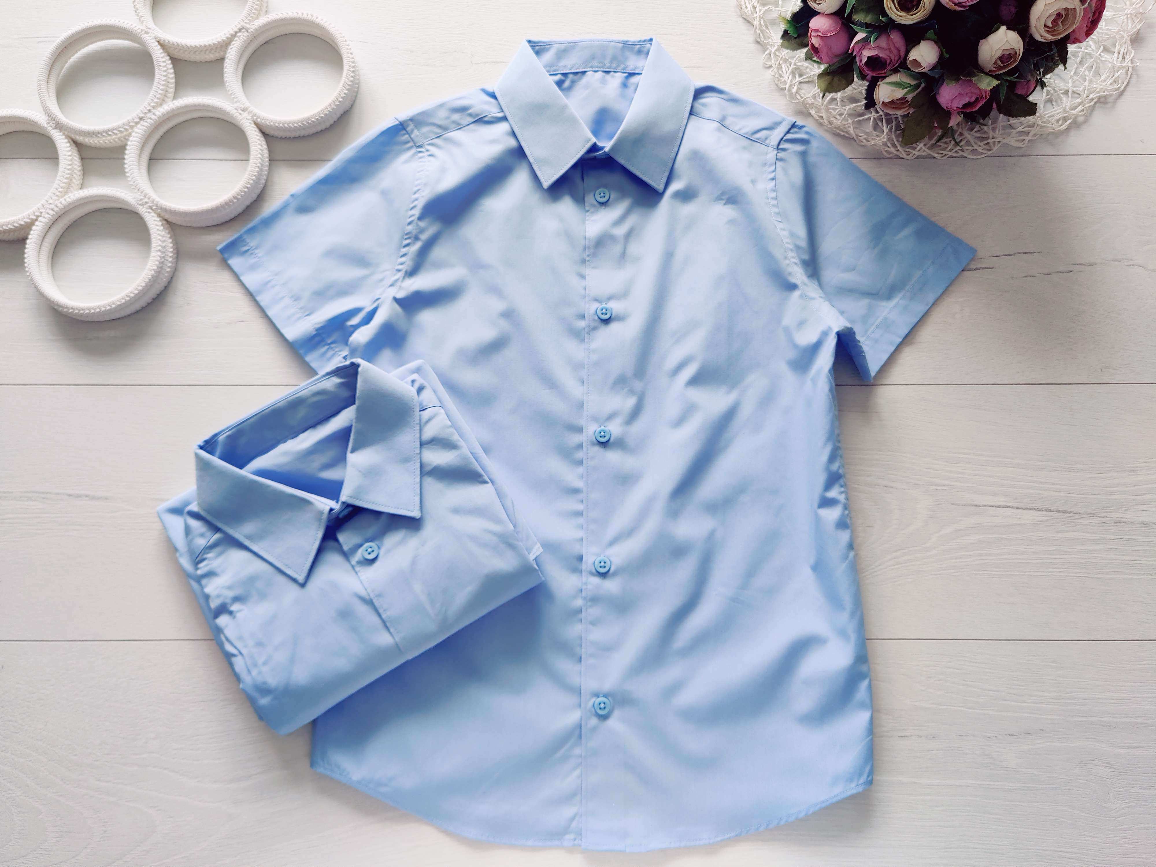 9,10 років, (2 штуки) Нові дитячі блакитні сорочки з коротким рукавом