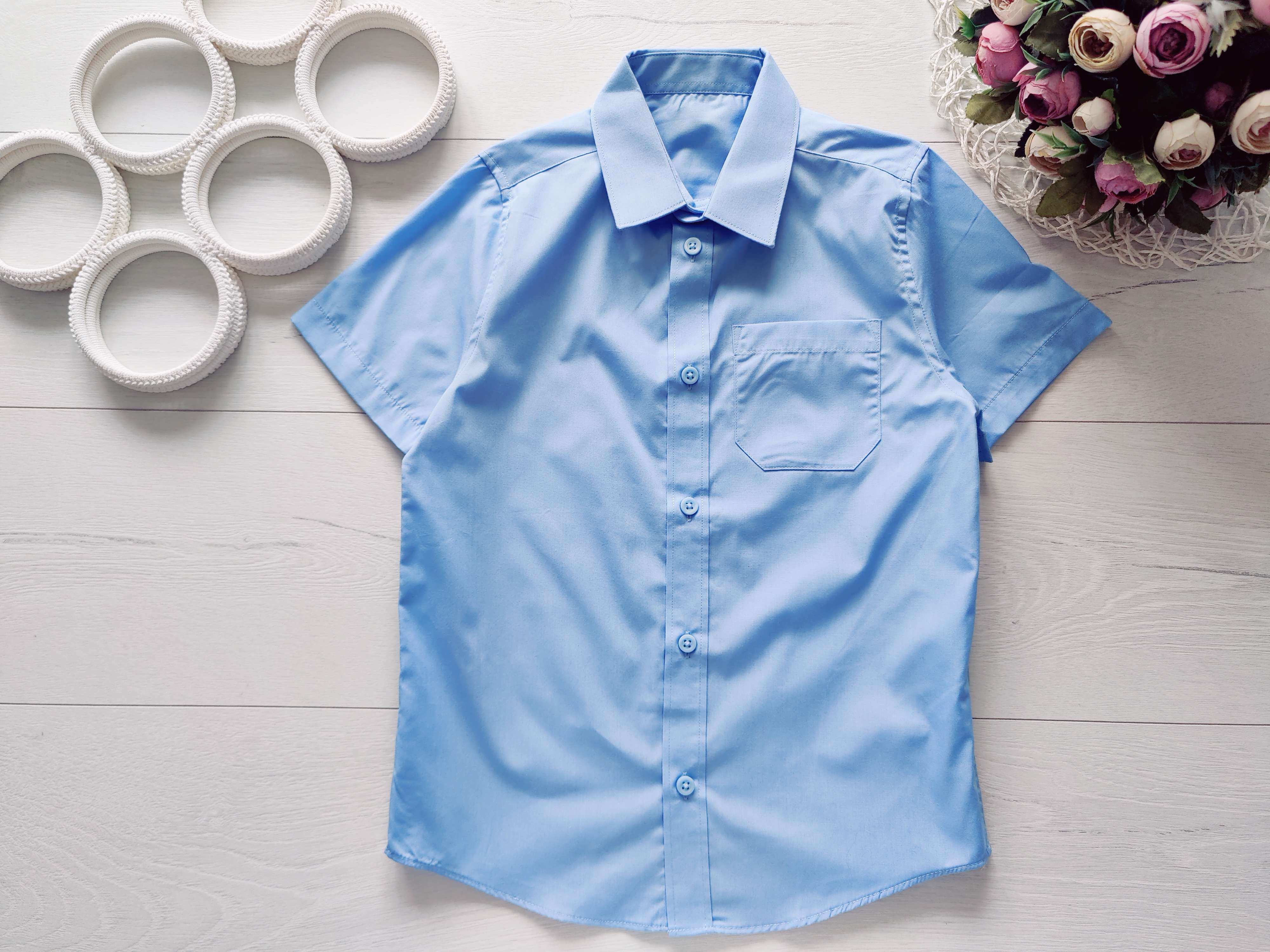 7,8 років, Нова дитяча блакитна сорочка з коротким рукавом