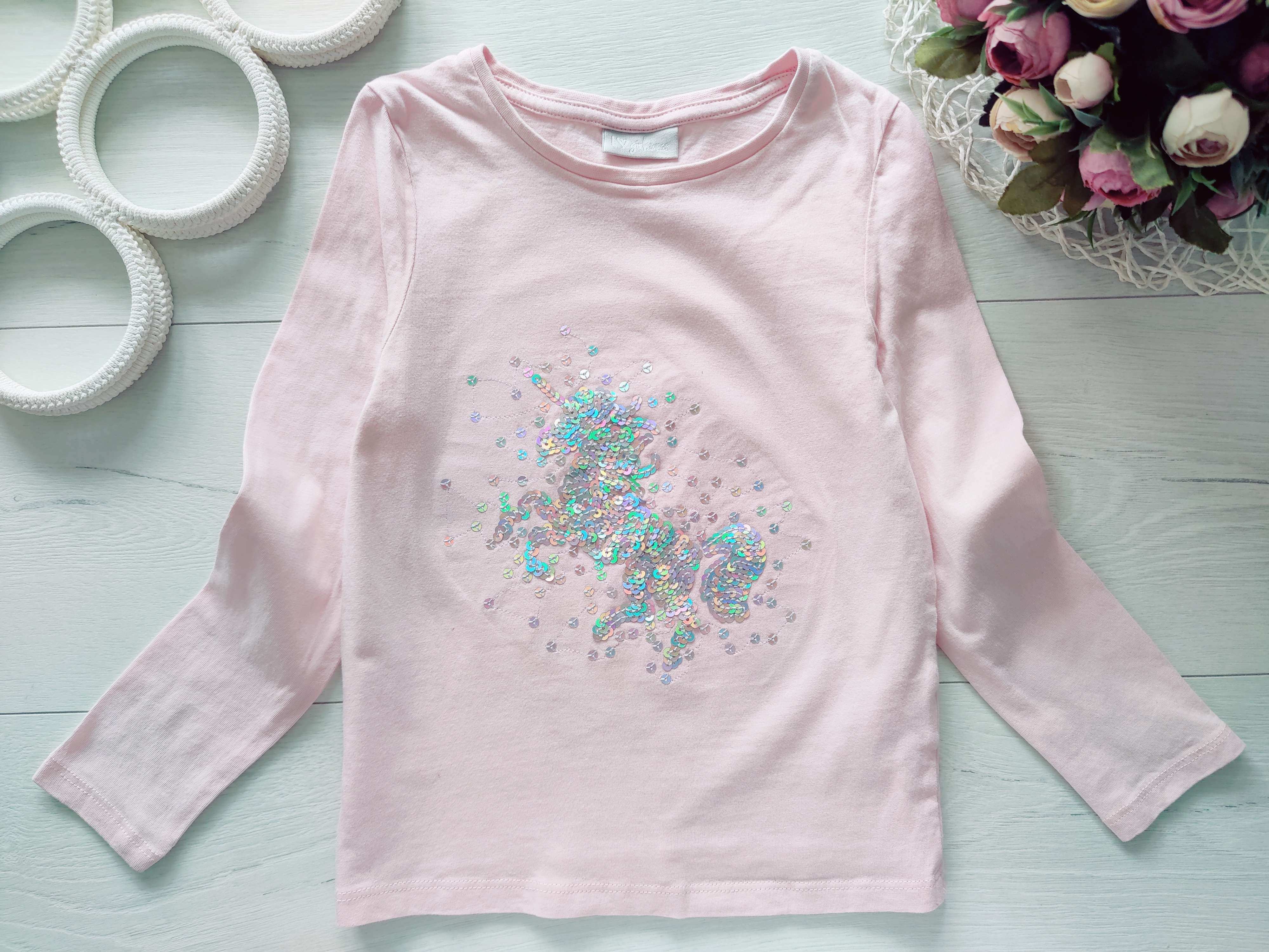 7 лет, рост 122 Лонгслив с единорогом из пайеток