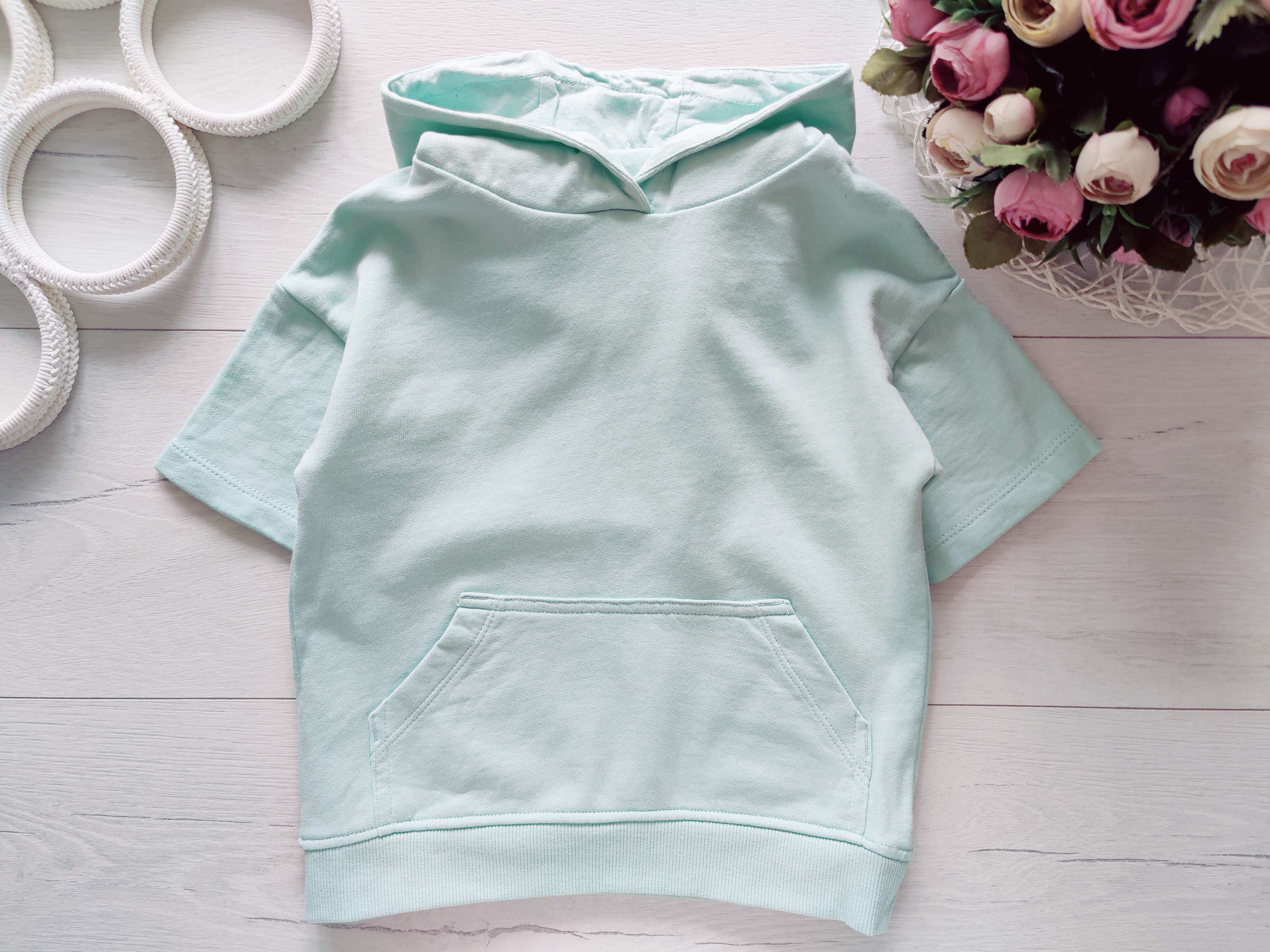 1,5,2 роки, зріст 92 М'ятна щільна футболка з капюшоном
