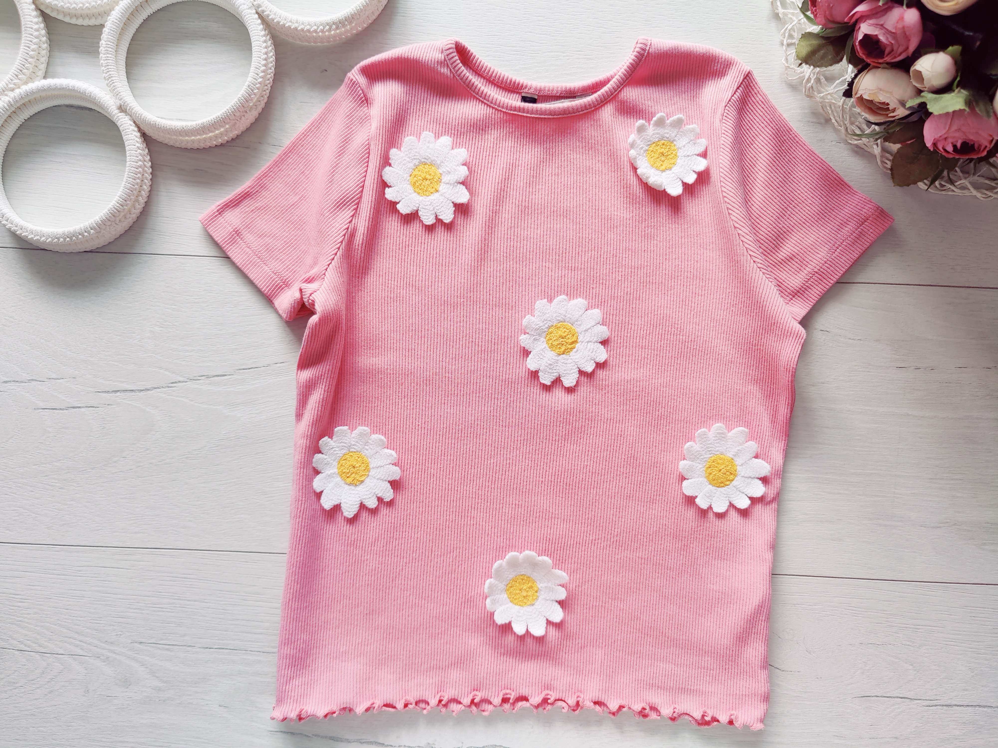 10,11 років, зріст 140,146 Футболка в рубчик у ромашках