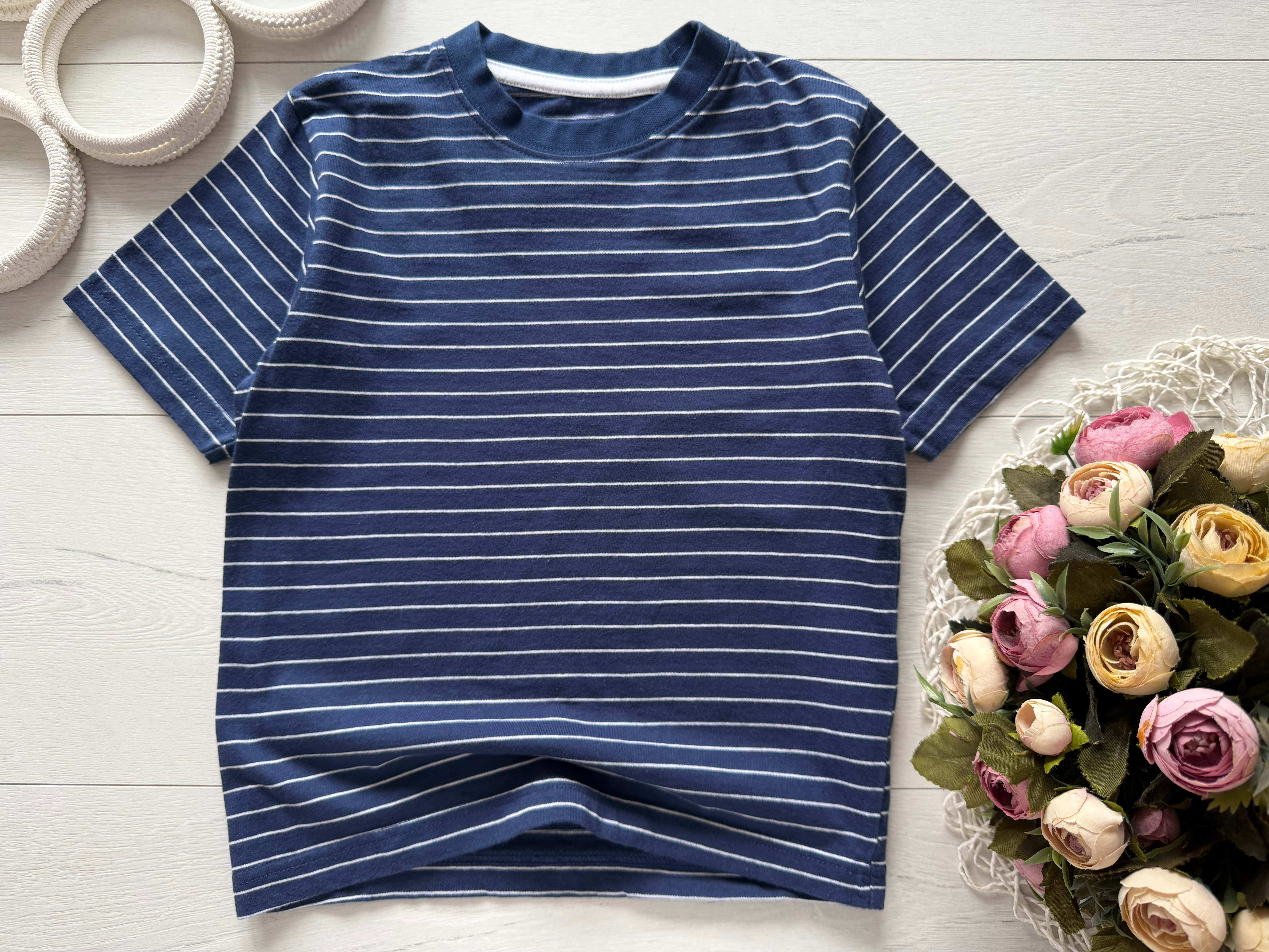 4,5 років, зріст 104,110 Синя футболка в смужку