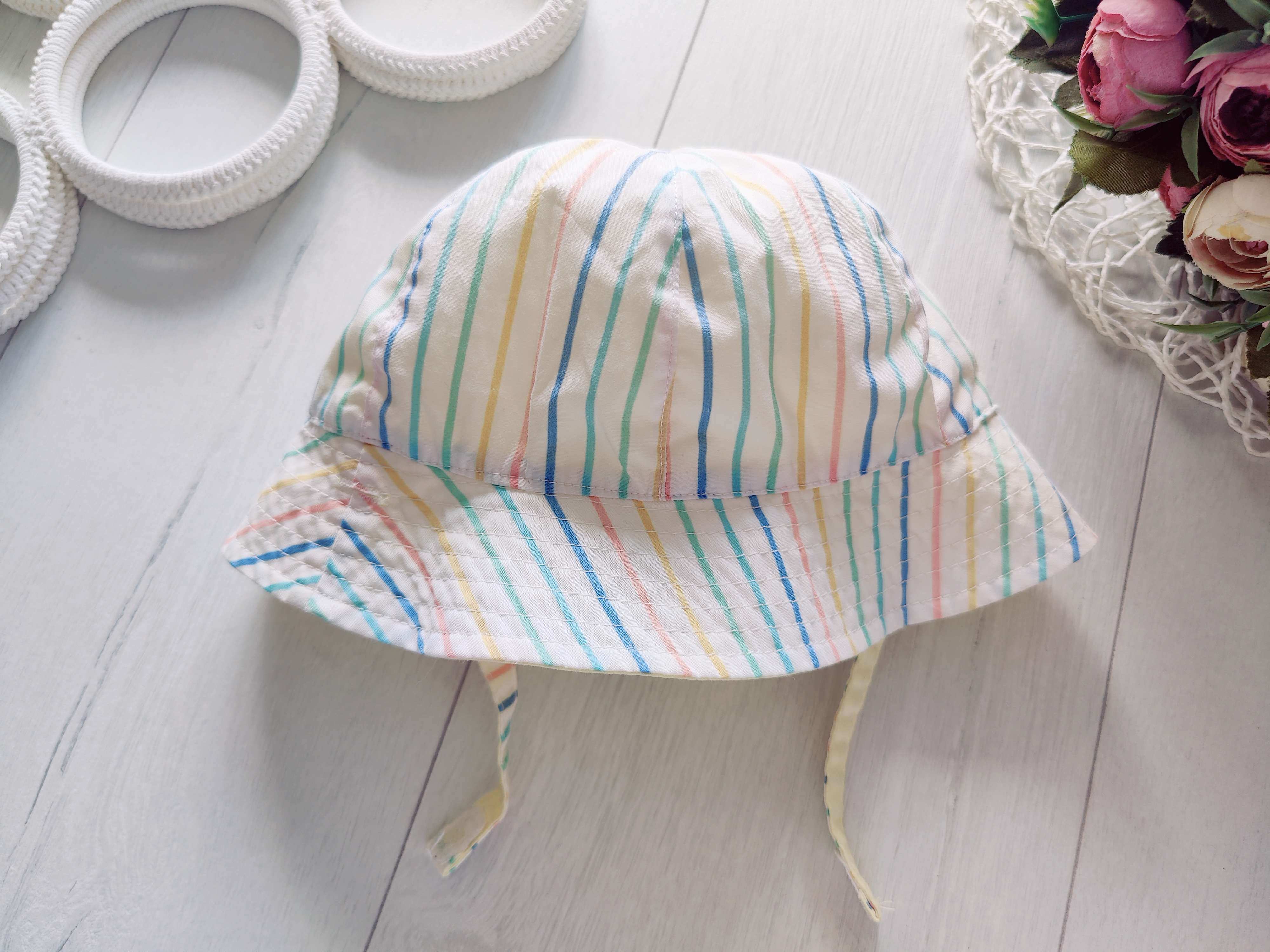 50 см Двостороння бавовняна панамка для дівчинки із зав'язками на липучці