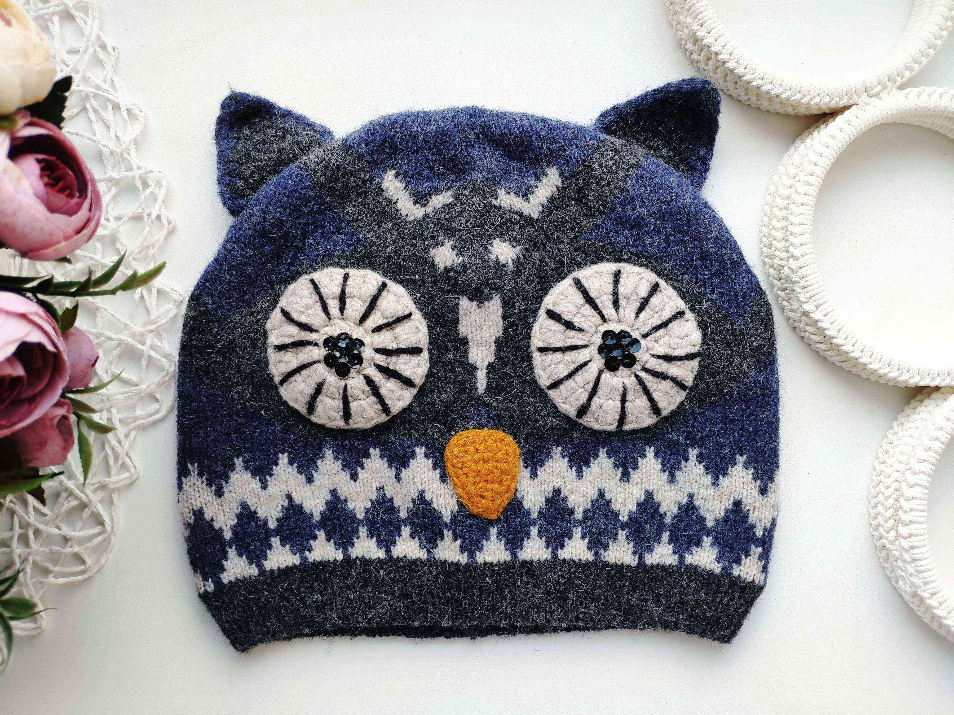 Вовна Зимова дитяча шапка