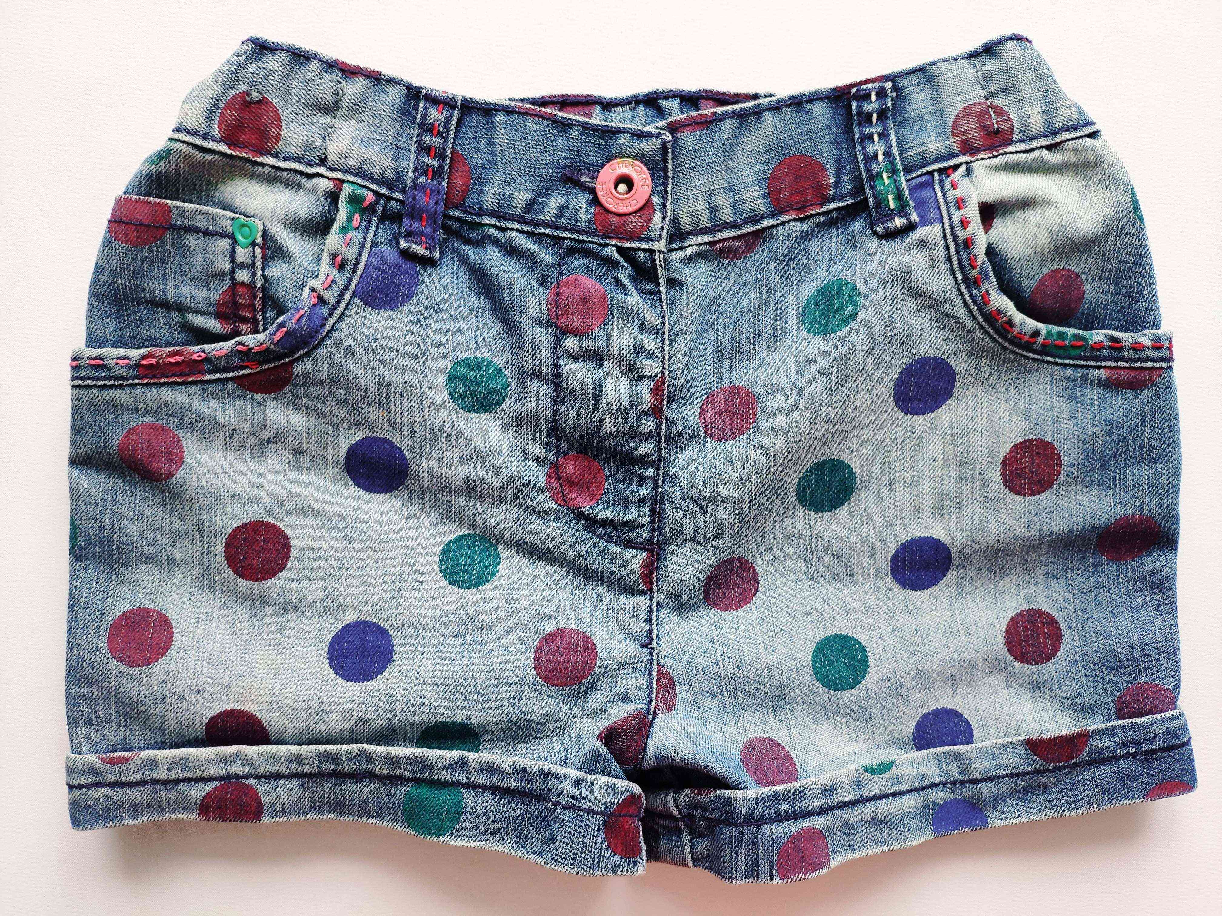 6-7 років, зріст 122 Джинсові шорти для дівчинки в різнокольоровий горох