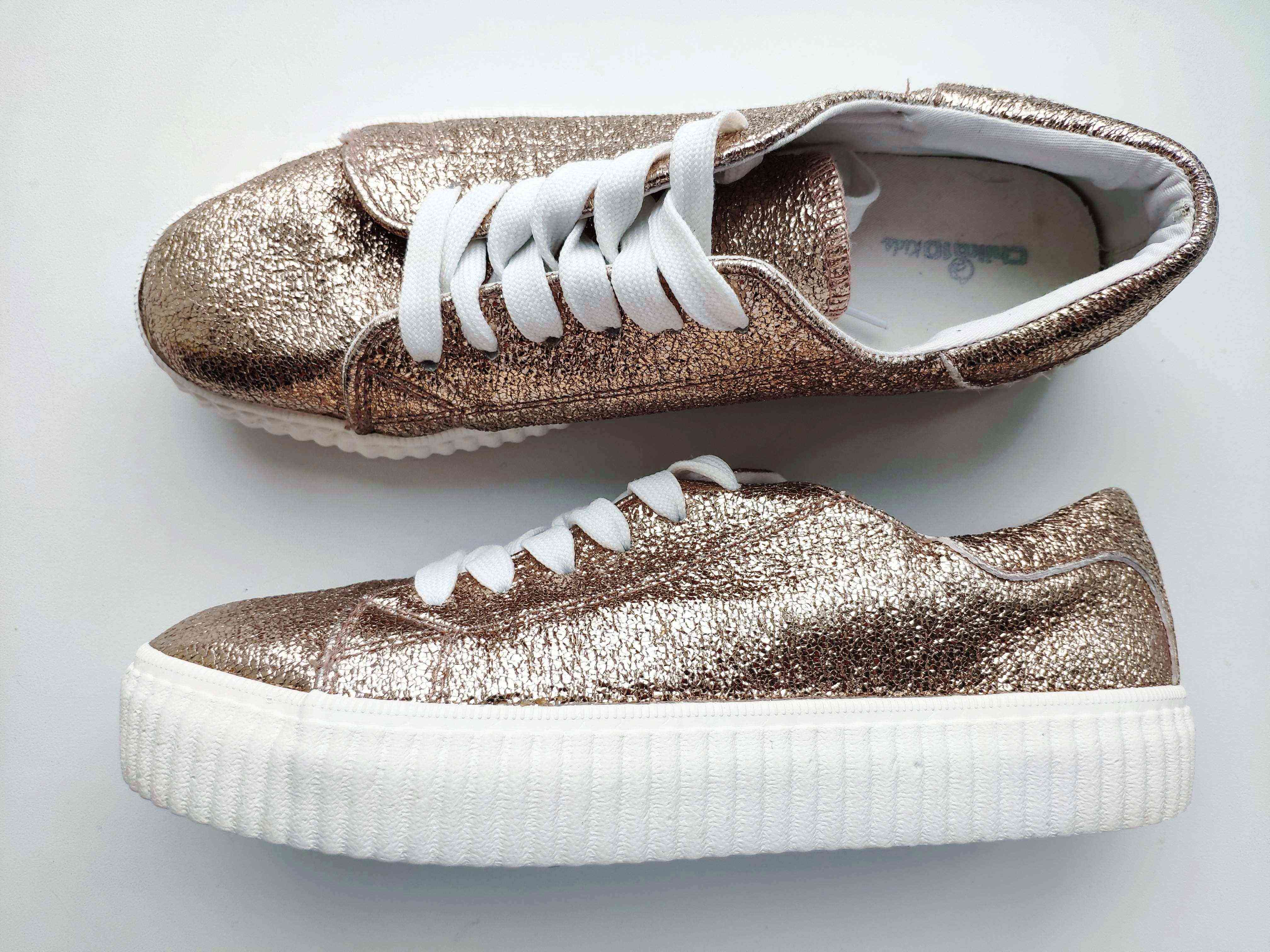 36-37 (23,5 см) ТРЕНД! Золотисті кеди на платформі