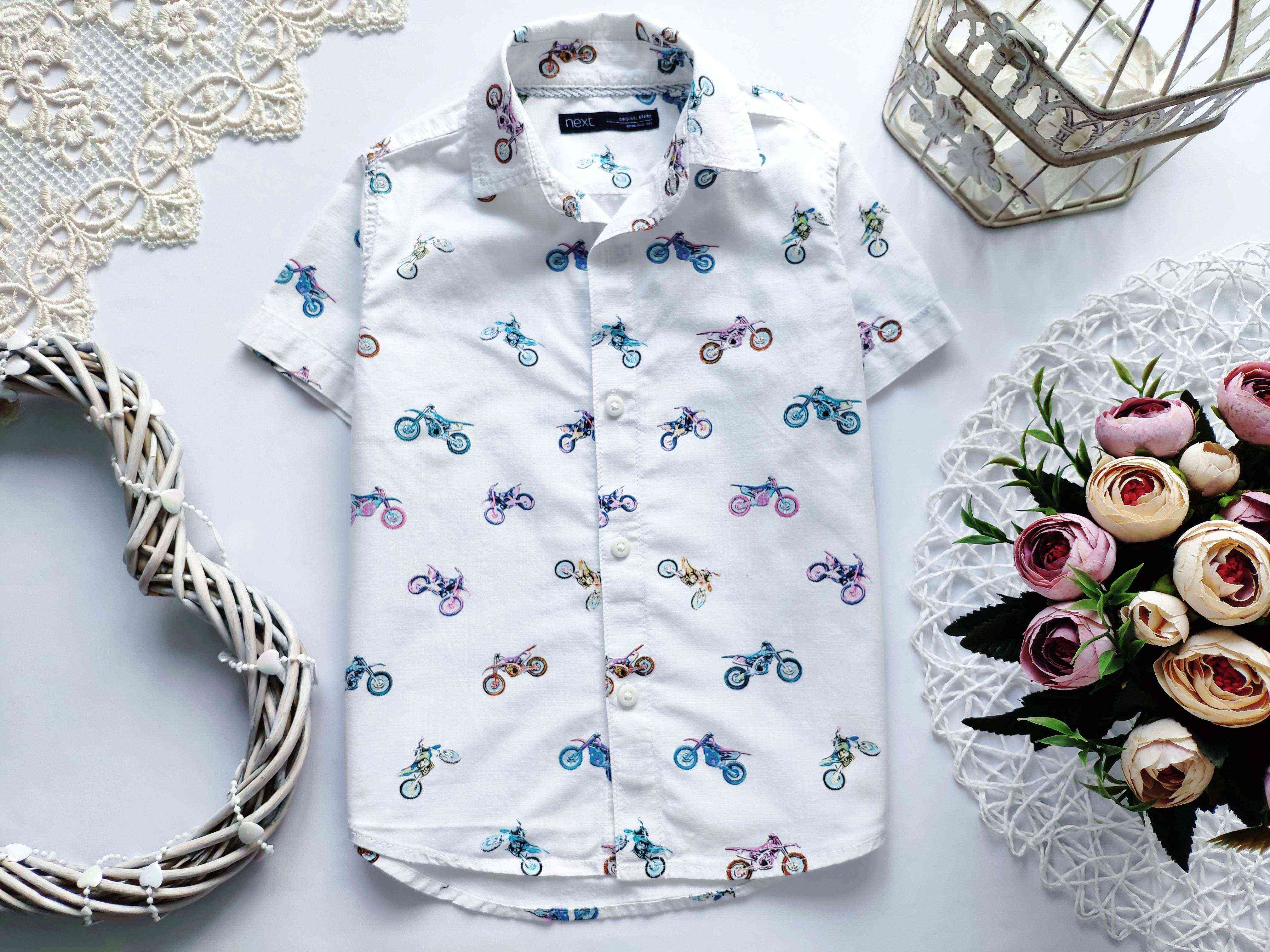 3 года, рост 98 Хлопковая рубашка с мотоциклами