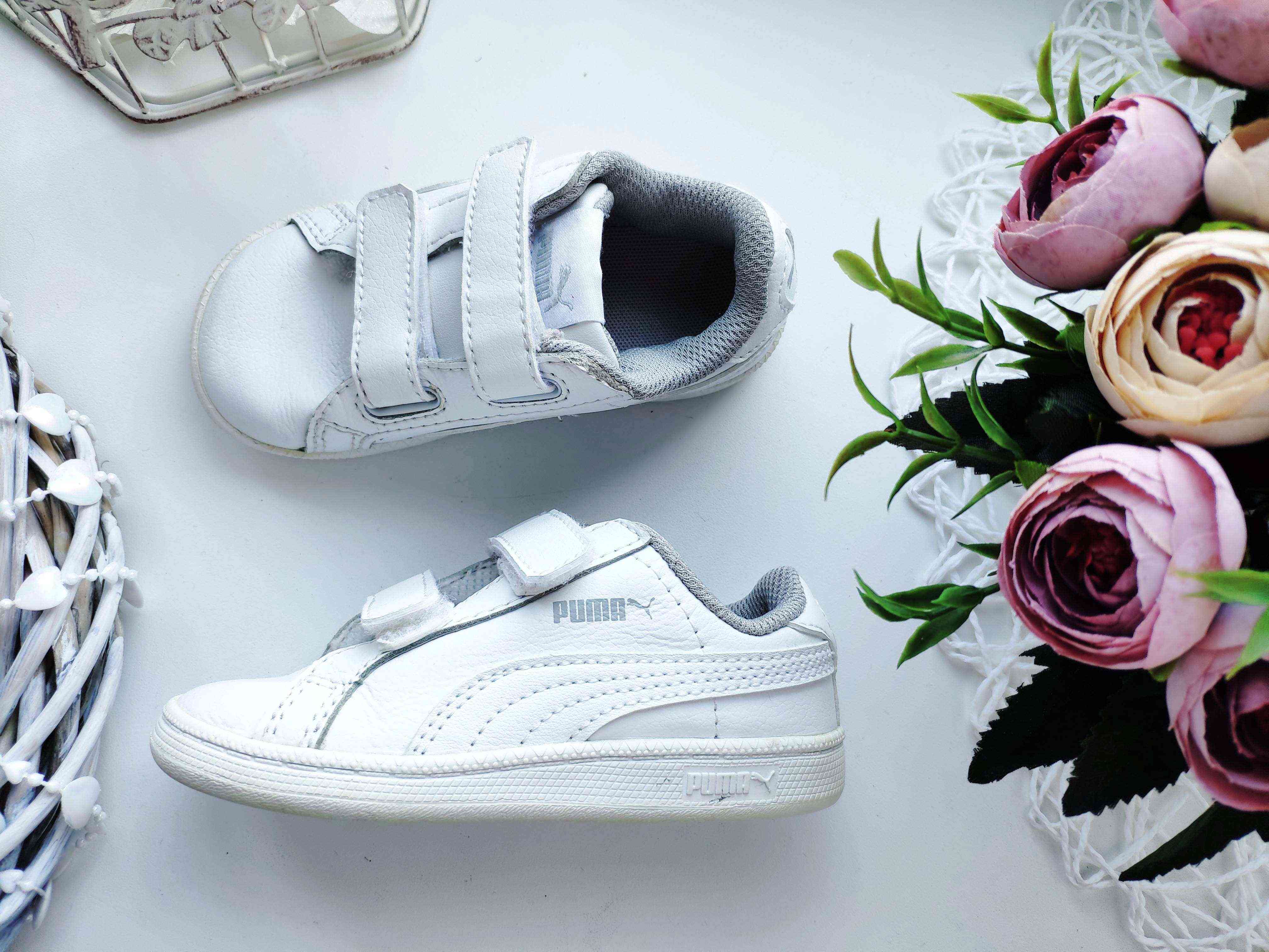 22 (14 см) Кожаные белые кроссовки на липучках