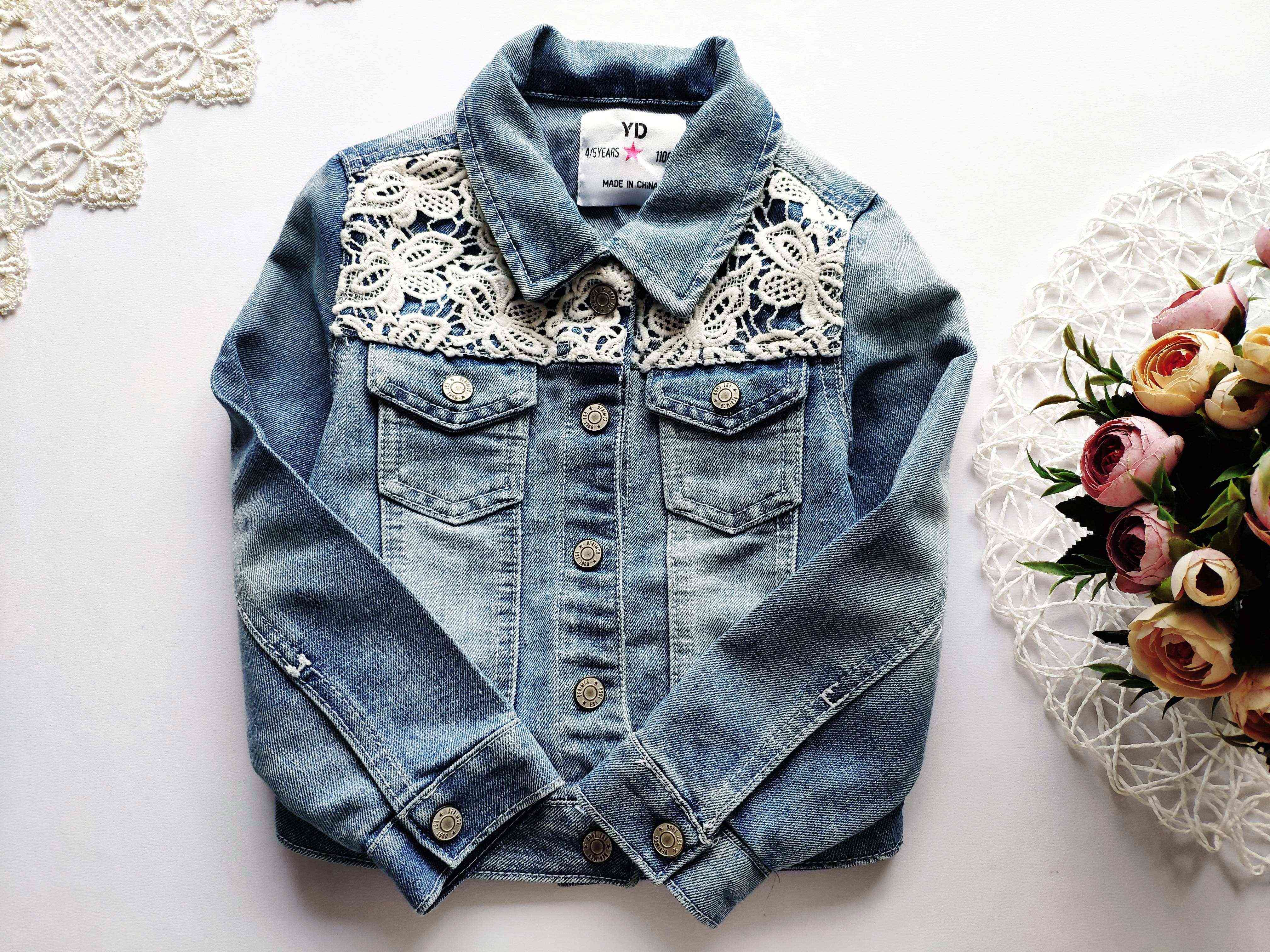 4,5 лет, рост 110 Детская джинсовка с ажуром