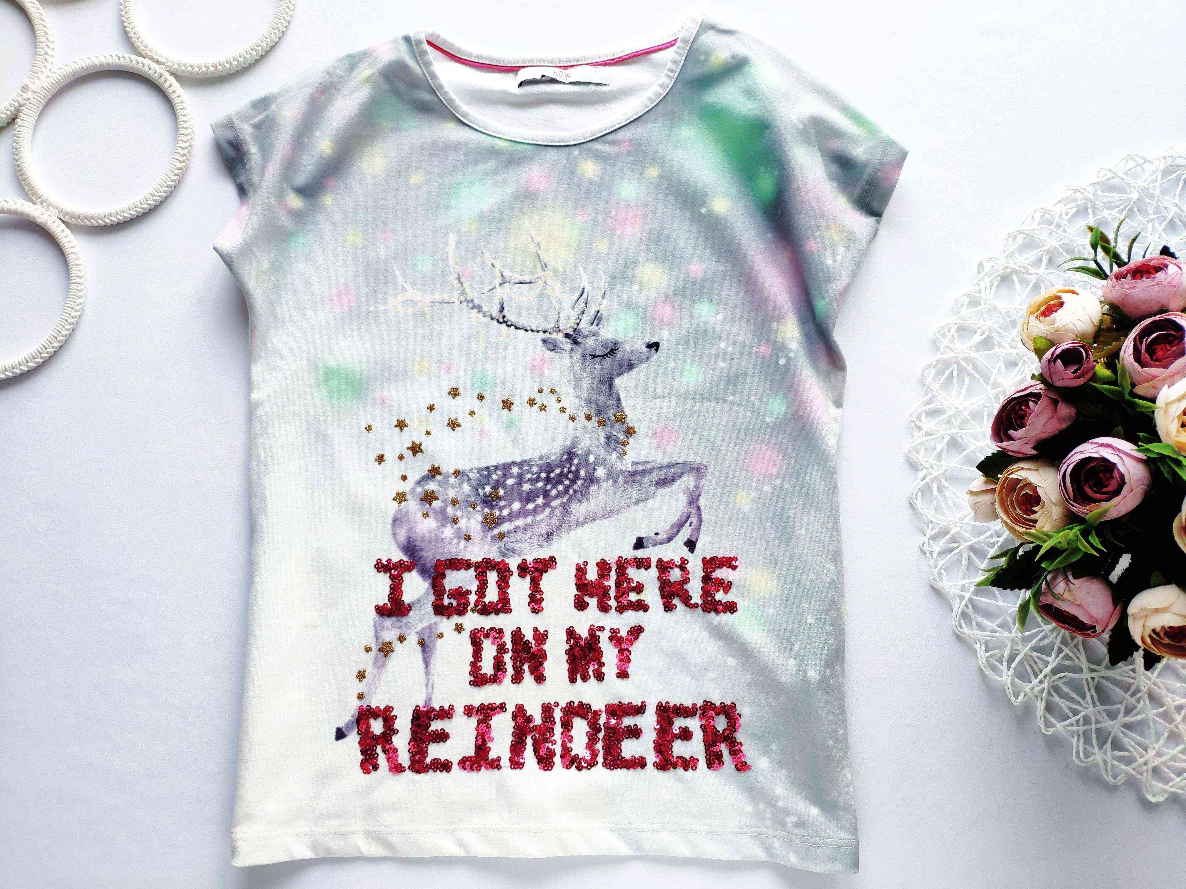 7,8 років, зріст 128 Дитяча футболка у паєтках