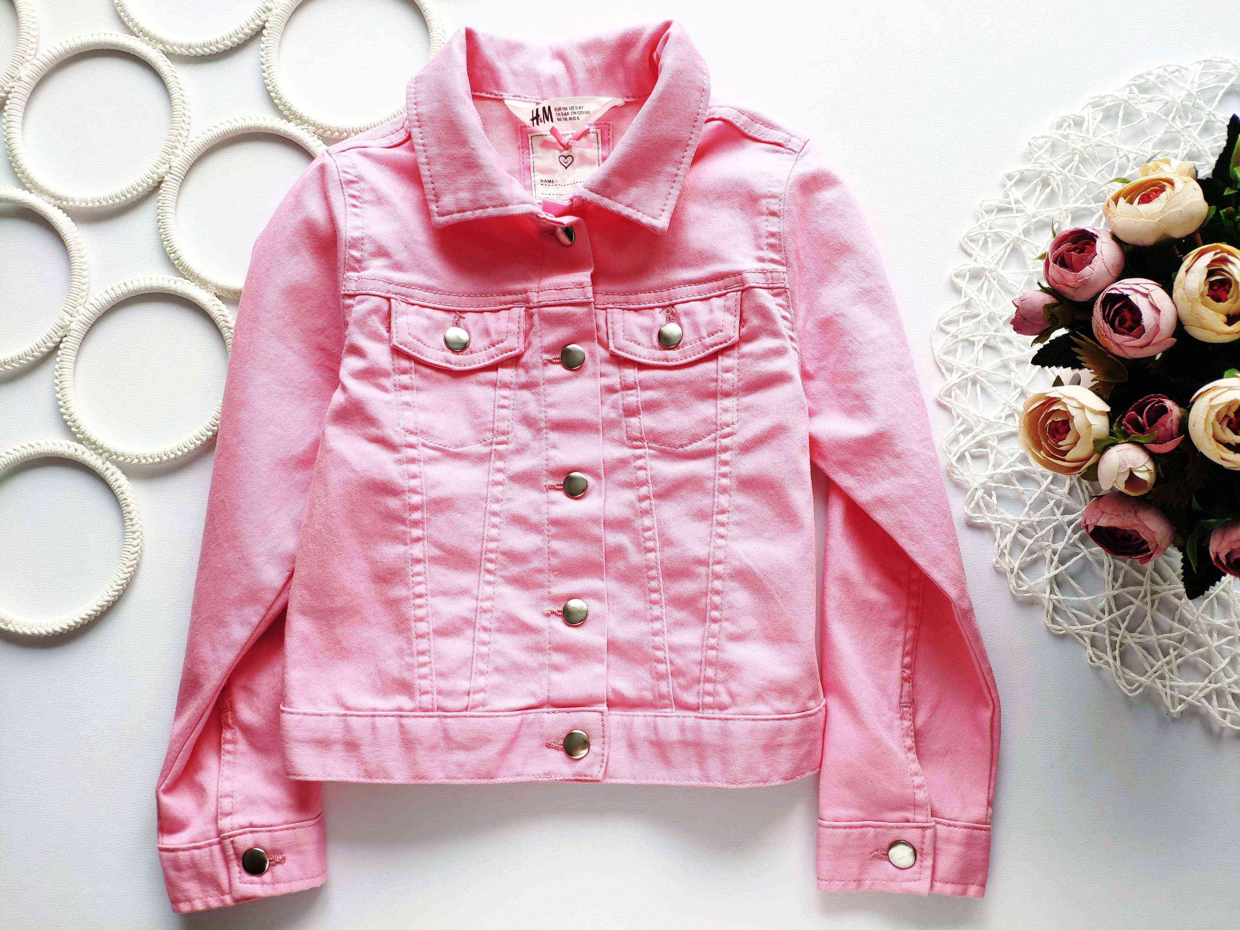 5,6 лет, рост 116 Стрейчевая розовая джинсовка