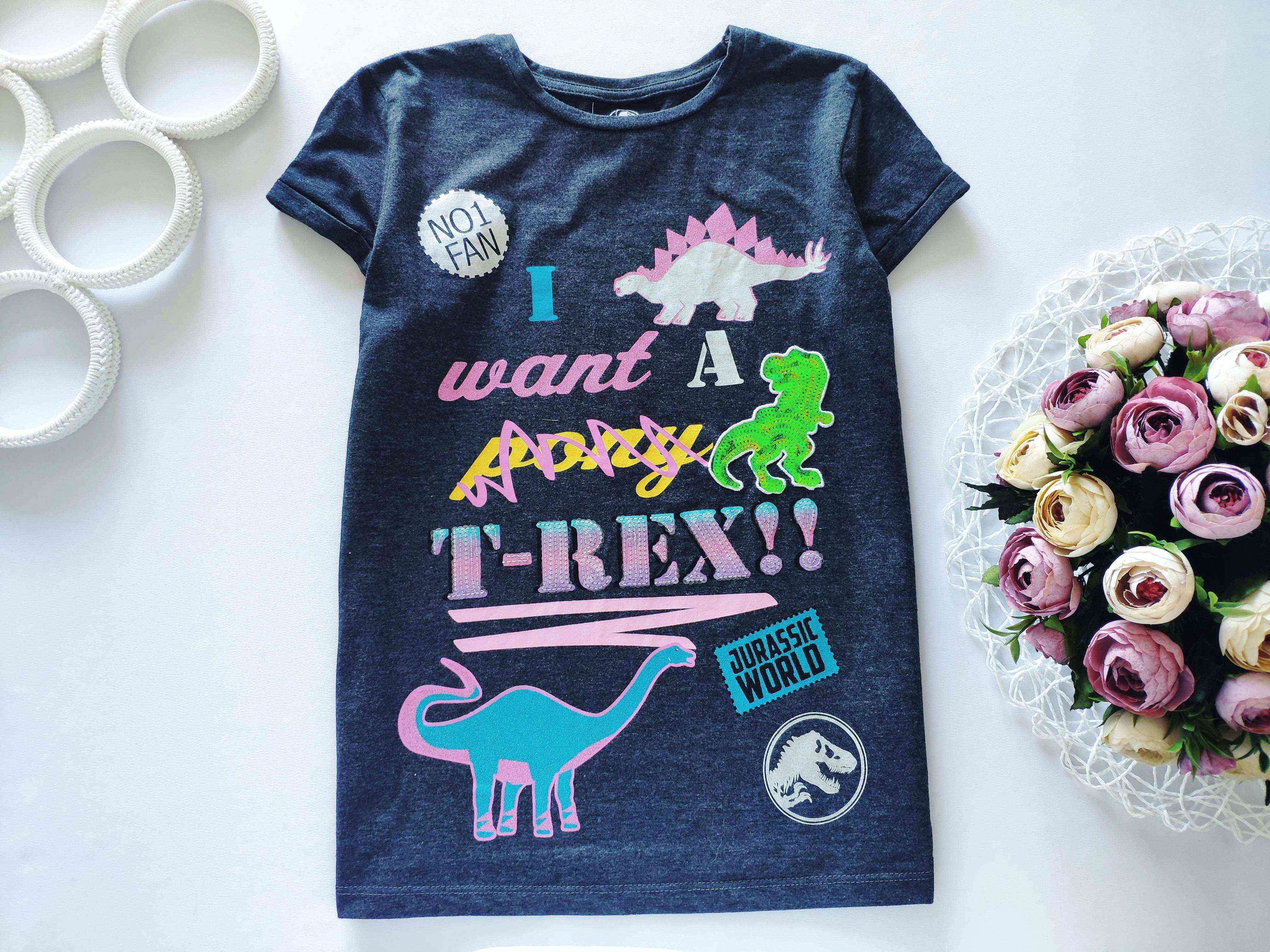 10,11 років, зріст 140,146 Футболка з динозавром у паєтках