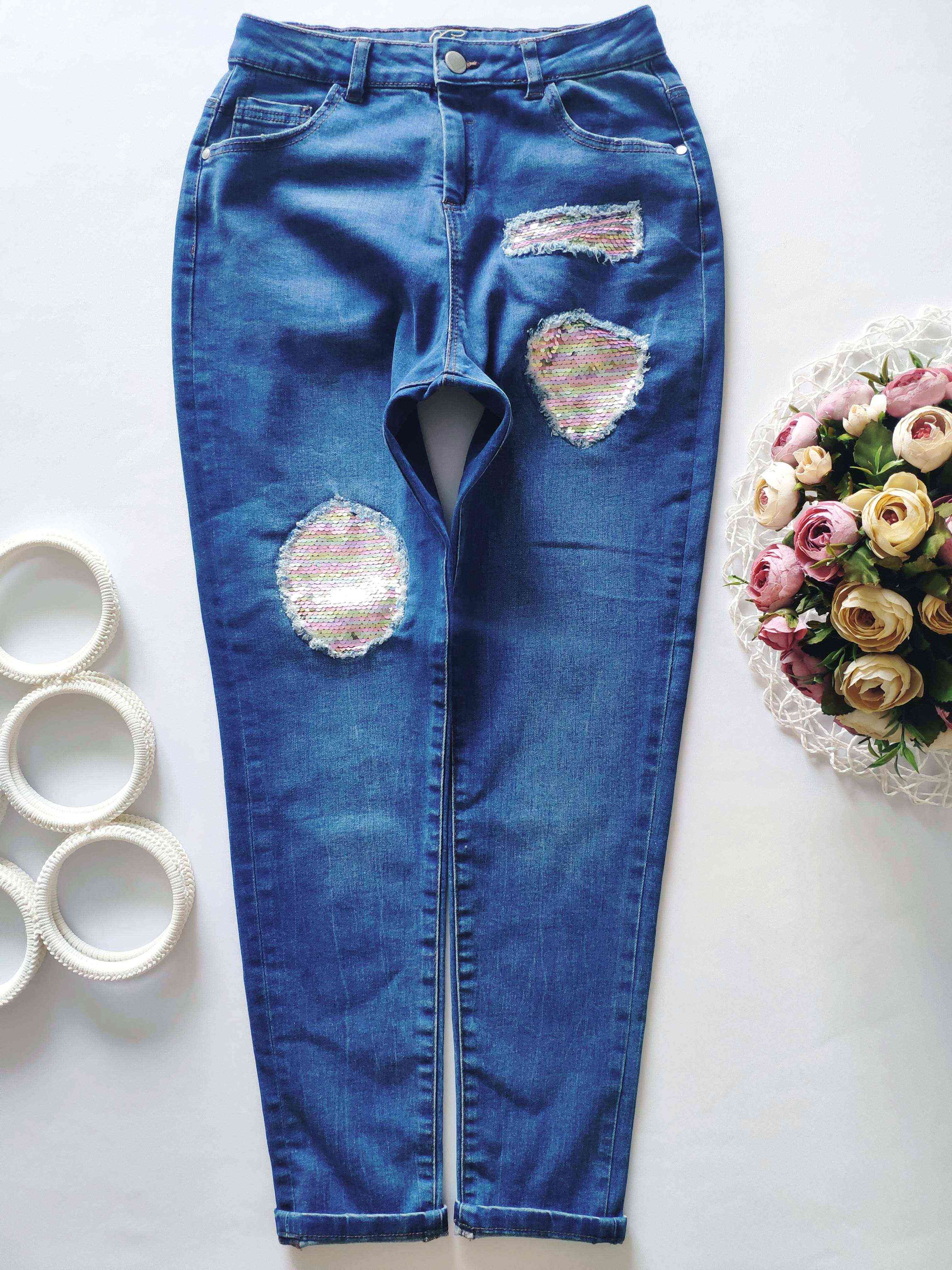 12\13 лет, рост 152,158 Джинсы скинни с паетками