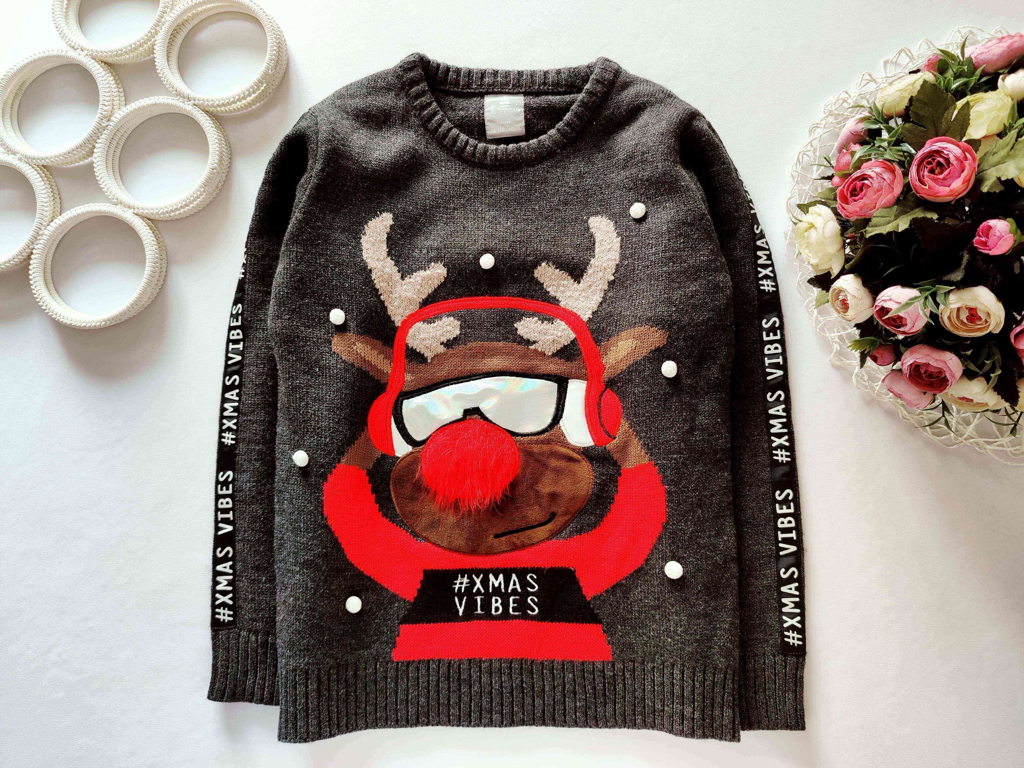 9,10 років, зріст 134,140 Дитячий новорічний светр із мигалкою