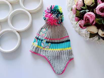 3,9 міс Тепла дитяча шапка для дівчинки