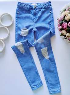 7 лет, рост 122 Крутые голубые рваные джинсы супер стрейч Lipsy london