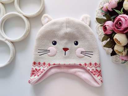 2,3 года, рост 98 Теплая шапка на флисе