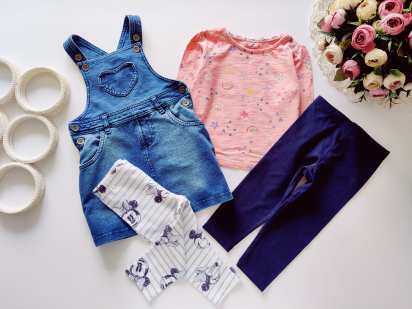 9,12 мес, рост 74,80 Новые синие лосины, мягкий джинсовый сарафан, реглан лосины