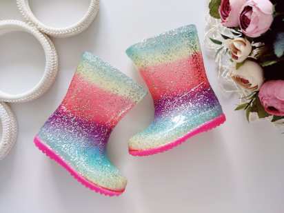 19 (12,5 см) Нові блискучі гумові чобітки для дівчинки