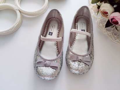 27 (18 см) Дитячі ошатні сріблясті туфлі
