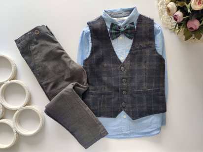 3,4 года, рост 98,104 Клетчатый костюм с рубашкой