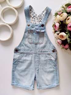 12,18 мес, рост 86 Голубой летний джинсовый комбинезон