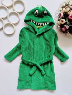 3,4 года, рост 104 Зеленый халат динозавр с карманами