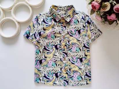 2,3 года, рост 92,98 Красивая летняя рубашка в динозаврах