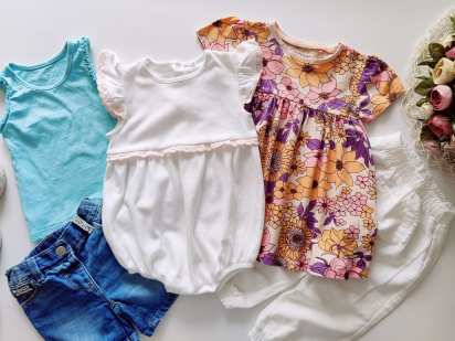 9,12 мес, рост 74,80 Платье, ромпер, майка, шорты джинс