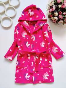 4,5 лет, рост 104,110 Розовый халат в единорогах