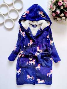 5,6 лет, рост 116 Махровый халат в единорогах