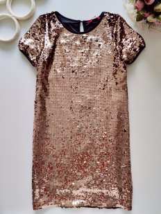 11,12 лет, рост 152 Блестящее золотистое платье в пайетках