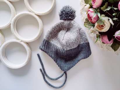 2-6 міс, В'язана шапка на флісі