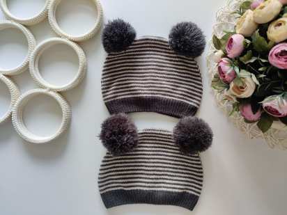 12,18 міс, В'язана демі шапка на хб підкладці