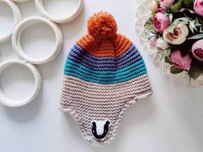 18-36 міс, Тепла зимова в'язана шапка на флісі