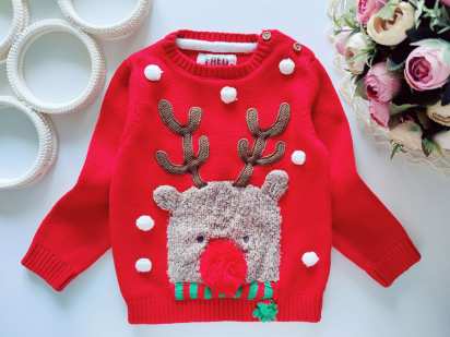 12,18 міс, зріст 86 Новорічний котоновий дитячий светр