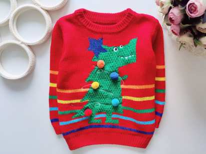 12,18 міс, зріст 86 Новорічний светр дитячий динозавр ялинка