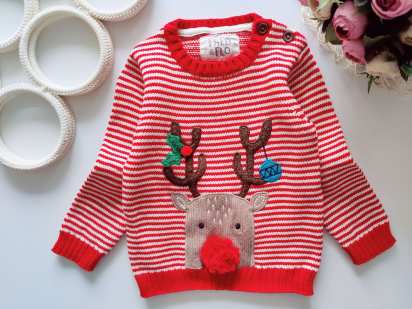 9,12 мес, рост 80 Натуральний новорічний светр з оленем
