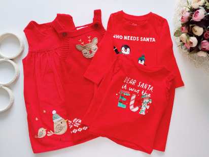 1-2 роки, зріст 86 Новий сарафан, два реглани та в'язаний новорічний сарафан