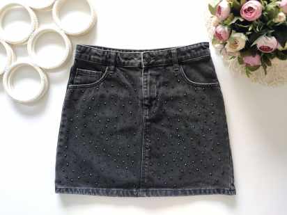 11,12 років, зріст 152 Чорна спідниця джинсова в камінні