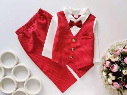 9,12 міс, зріст 74,80 Ошатний бордовий костюм в смужку