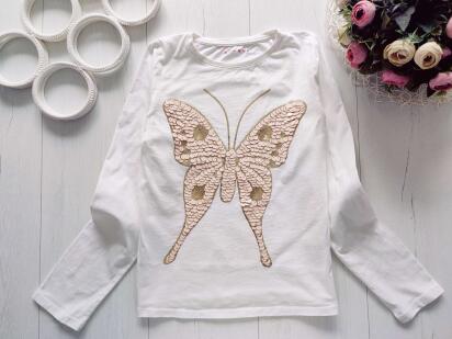 11,12 лет, рост 146,152 Лонгслив с обьемной бабочкой из пайеток