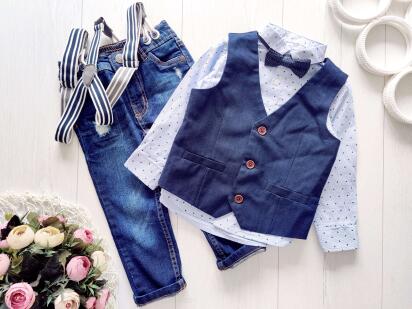 1,5,2 роки, зріст 92 Сорочка з метеликом жилетка і джинси з підтяжками
