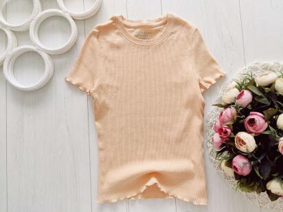 9,10 років, зріст 140 Персикова футболка в рубчик стретч